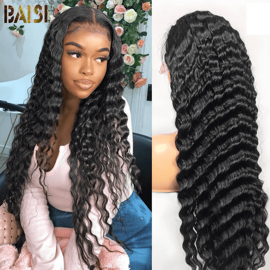 BAISI 12A Bleached Knots Deep Wave Wig Pre plucked