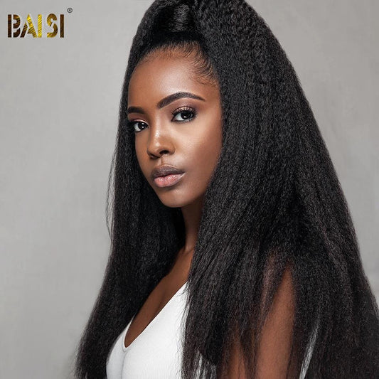 BAISI 12A Bleached Knots Kinky Straight Wig Preplucked