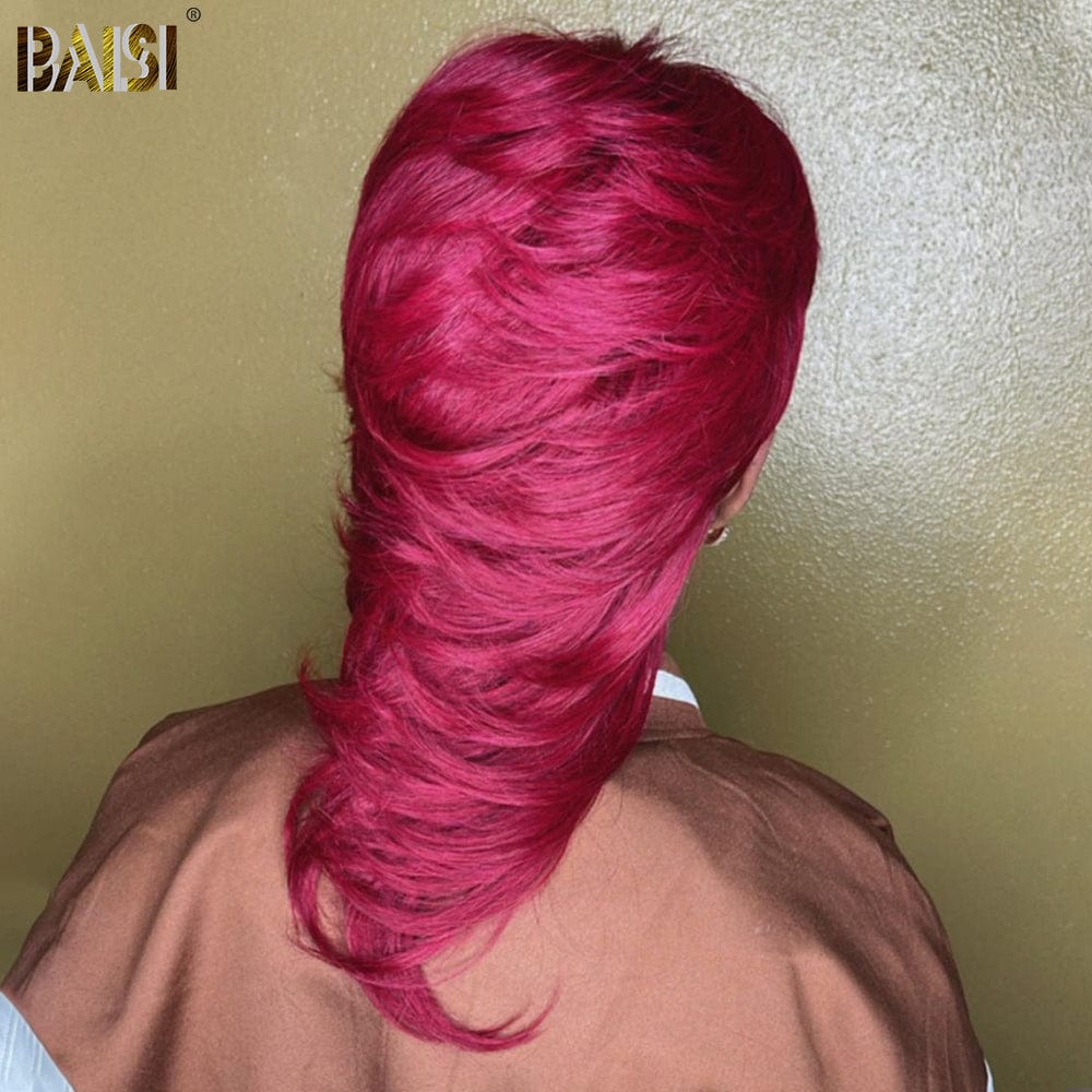 Burgundy  Short Mullet Glueless Wig