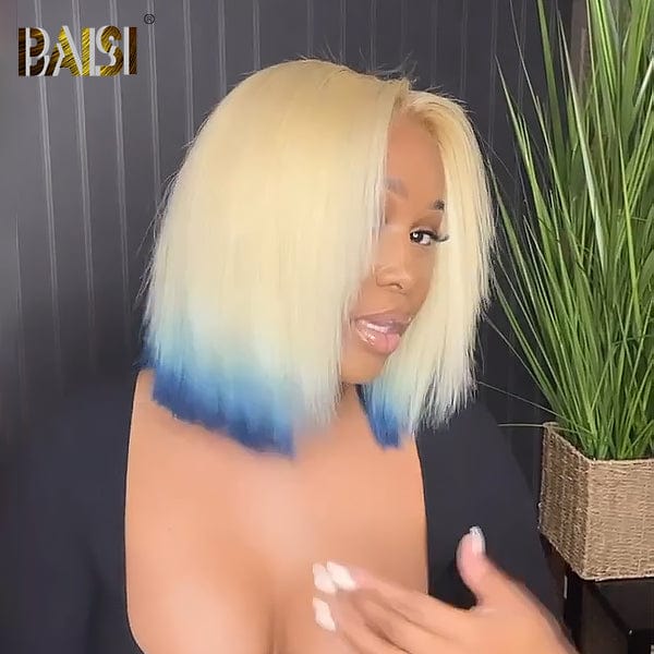 Baisi T Part Blond With Blue Color BoB  Lace Wig