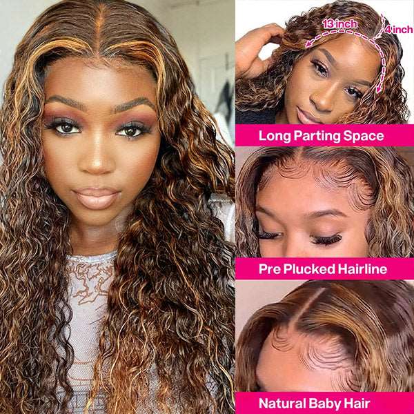Honey Blonde Wig Deep Wave Hair 13x4 HD Lace Front Wigs 30 Inch Hair - Healthier Me Beauty, LLC