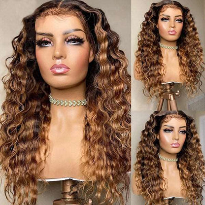 Highlighted Wigs 13x4 Loose Deep Wave Lace Front Wigs Brown Highlights HD Lace Wig - Healthier Me Beauty, LLC