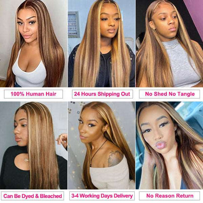 Highlight Hair Bundles Virgin Straight Human Hair 4 Bundles Ombre Honey Blonde P4/27 Color - Healthier Me Beauty, LLC