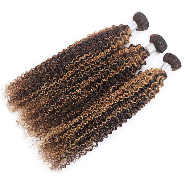 Balayage Highlight Curly Hair Virgin Human Hair 3 Bundles - Healthier Me Beauty, LLC