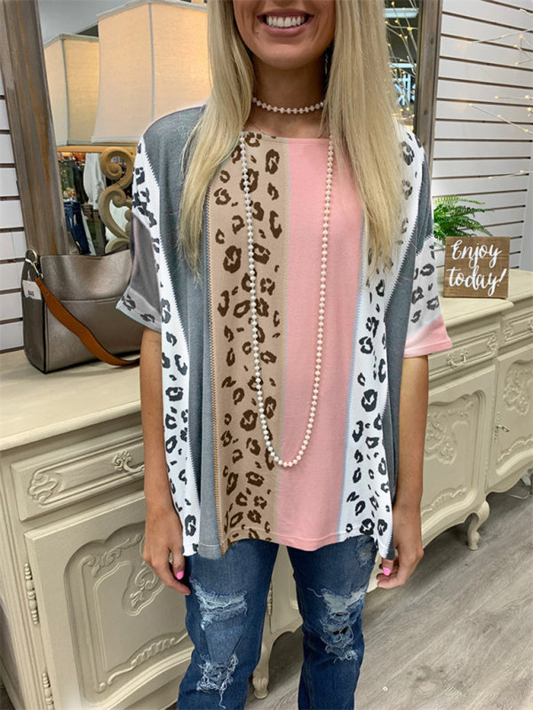 Printed half-sleeve loose casual pullover top