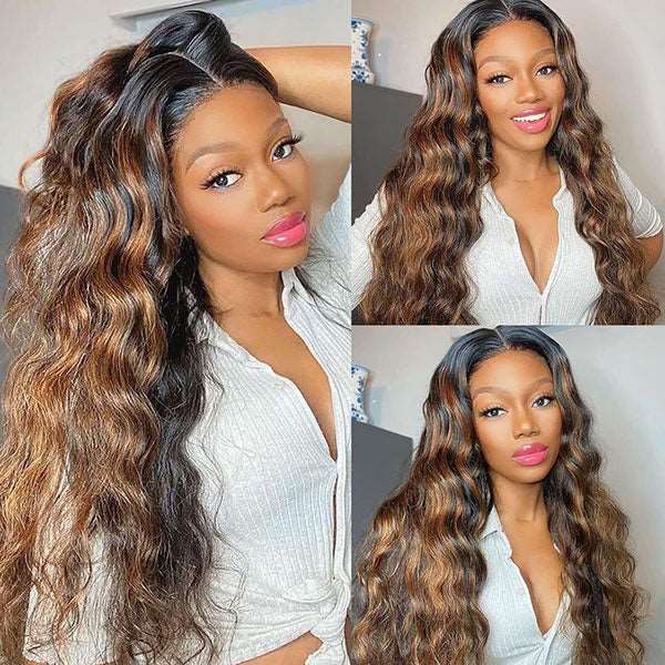 Highlighted Wigs 13x4 Loose Deep Wave Lace Front Wigs Brown Highlights HD Lace Wig - Healthier Me Beauty, LLC