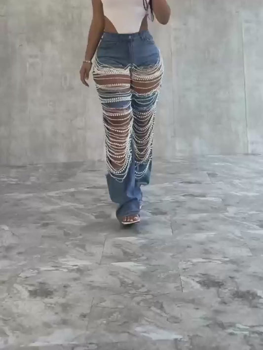 Straight Leg Jeans For Women Mid-Rise Distressed