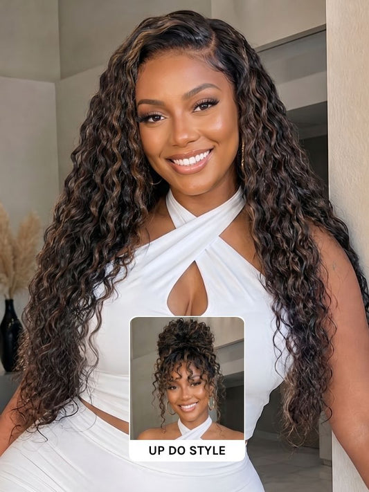 Golden Brown Highlight Water Wave Human Hair