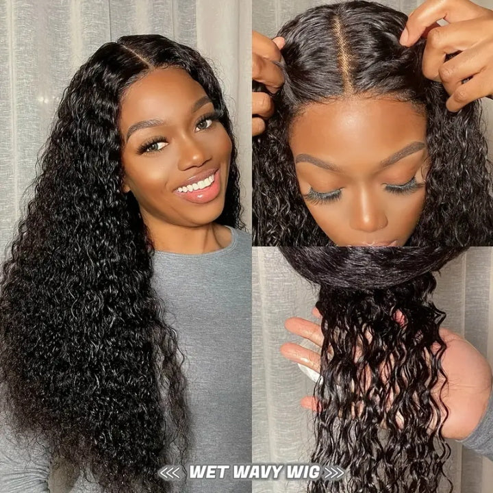 Water Wave Pre Cut 13x4 Lace Frontal Wig Glueless Crystal HD Lace Human Hair Wigs