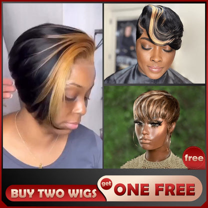 Baisi 1 Front Honey Blonde Wig+1 Short Wig With Honey Blonde+1 Free Wig=$199