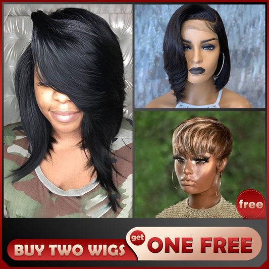 Baisi 1 SexyBOB Wig+1 Straight BoB Wig+1 Free Wig=$209