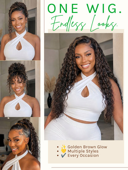 Golden Brown Highlight Water Wave Human Hair
