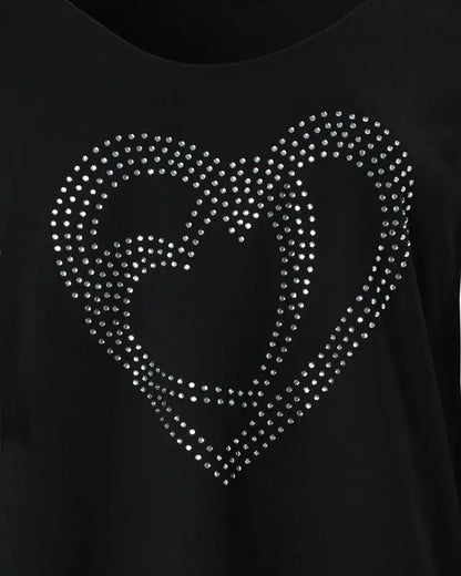 Valentine's Day Rhinestone Double Heart Pattern Casual Top