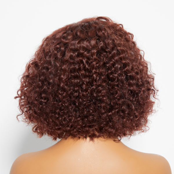 Points Rewards | Reddish Brown Water Wave 4x4 Closure Lace Glueless C Part Short Wig 100% Human Hair | Summer Trendy