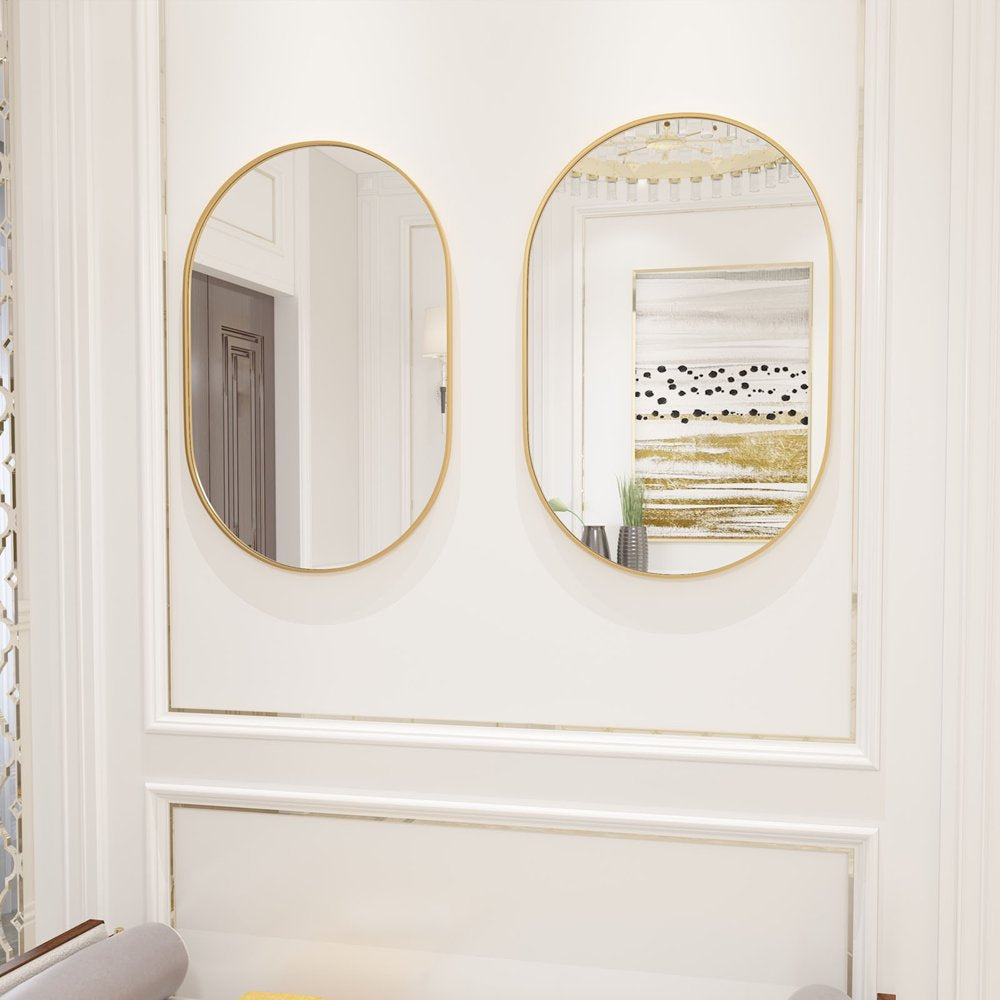 2 Pieces Oval Mirror, 20"×30" Oval Bathroom Mirror, Metal Frame Mirror, Unique Wall Mounted Mirror, Gold Vanity Mirror for Living Room, Bathroom