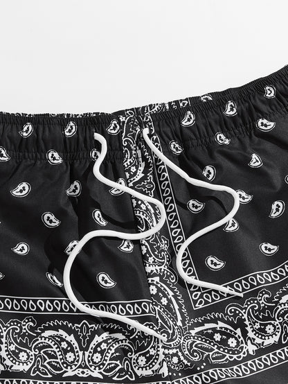 Manfinity RSRT Men Drawstring Waist Paisley Print Shorts