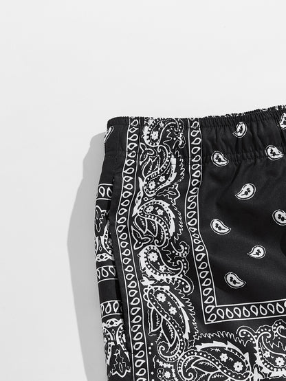 Manfinity RSRT Men Drawstring Waist Paisley Print Shorts