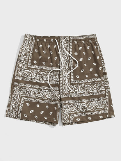 Manfinity RSRT Men Drawstring Waist Paisley Print Shorts