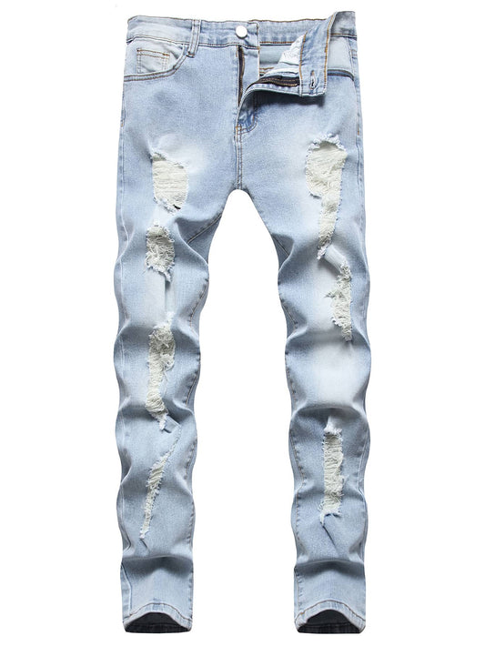 Manfinity LEGND Men Cotton Slant Pocket Ripped Jeans