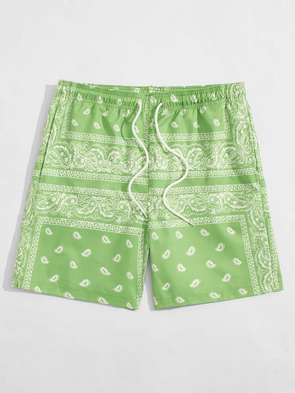 Manfinity RSRT Men Drawstring Waist Paisley Print Shorts