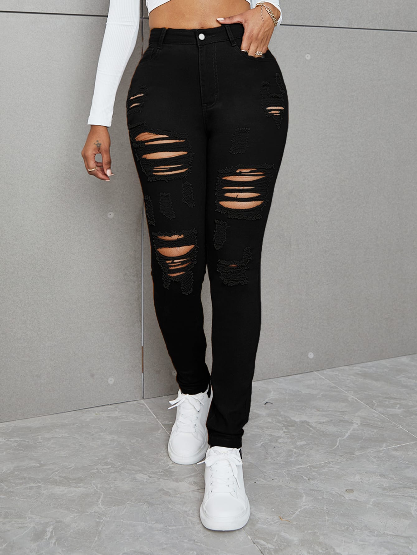 SXY High Waist Ripped Skinny Jeans