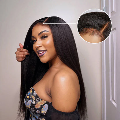 VIP Discount | 4C Edges | Kinky Edges Kinky Straight 5x5 Closure HD Lace Glueless Mid Part Long Wig 100% Human Hair