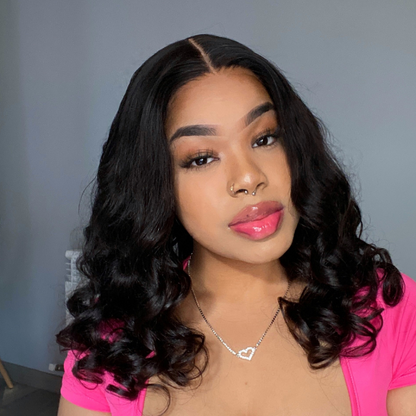 Points Rewards | Natural Black Loose Wave Minimalist HD Lace Short Wig 100% Human Hair