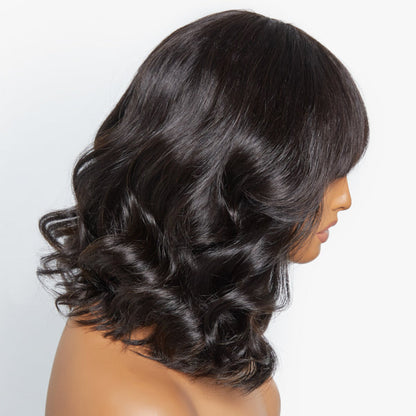 Points Rewards | Glueless Beginner Friendly Soft Wavy Curls Bob Wig With Bangs 100% Human Hair