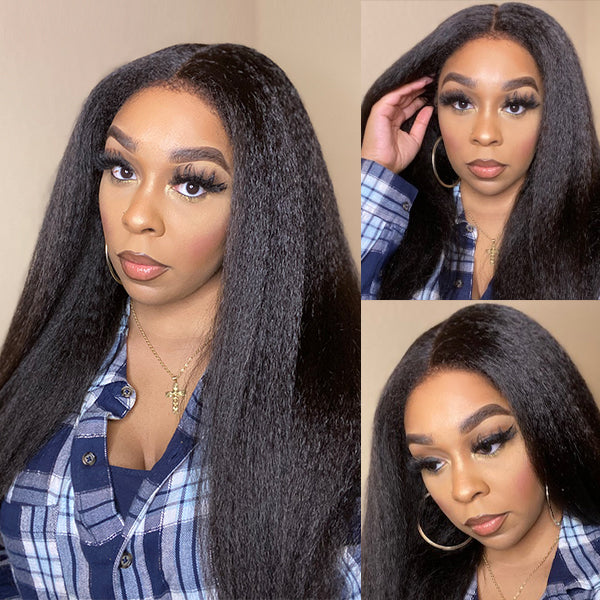 VIP Discount | 4C Edges | Kinky Edges Kinky Straight 5x5 Closure HD Lace Glueless Mid Part Long Wig 100% Human Hair