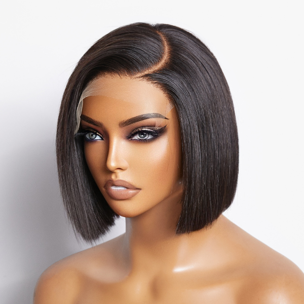 VIP Price | Put On & Go Blunt Cut Straight Bob Minimalist HD Lace Glueless C Part Wig