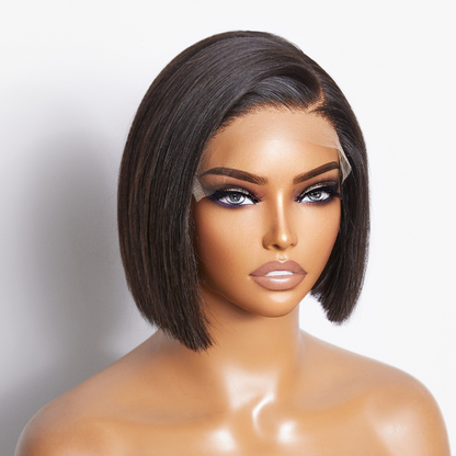 VIP Price | Put On & Go Blunt Cut Straight Bob Minimalist HD Lace Glueless C Part Wig