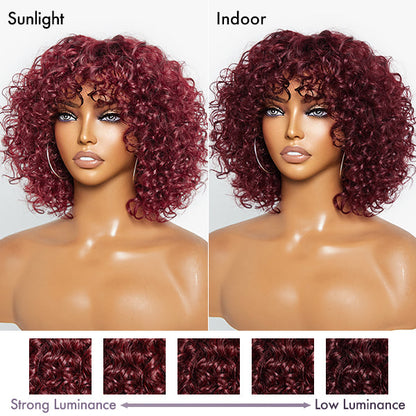 Win Back | Beginner Friendly Dark Red Water Wave Glueless Minimalist Lace Wig With Bangs