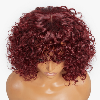 Win Back | Beginner Friendly Dark Red Water Wave Glueless Minimalist Lace Wig With Bangs