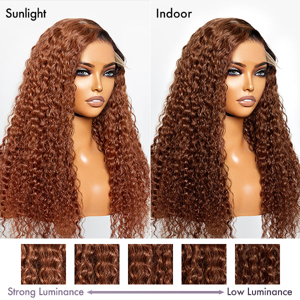 Points Rewards | Reddish Brown Ombre Water Wave Glueless 5×5 Closure Lace Wig Pre-bleached