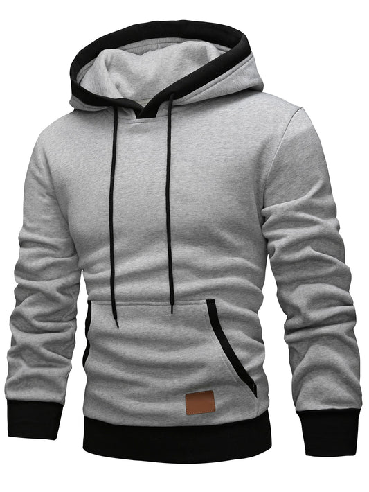 Manfinity Homme Men Patched Detail Kangaroo Pocket Drawstring Hoodie