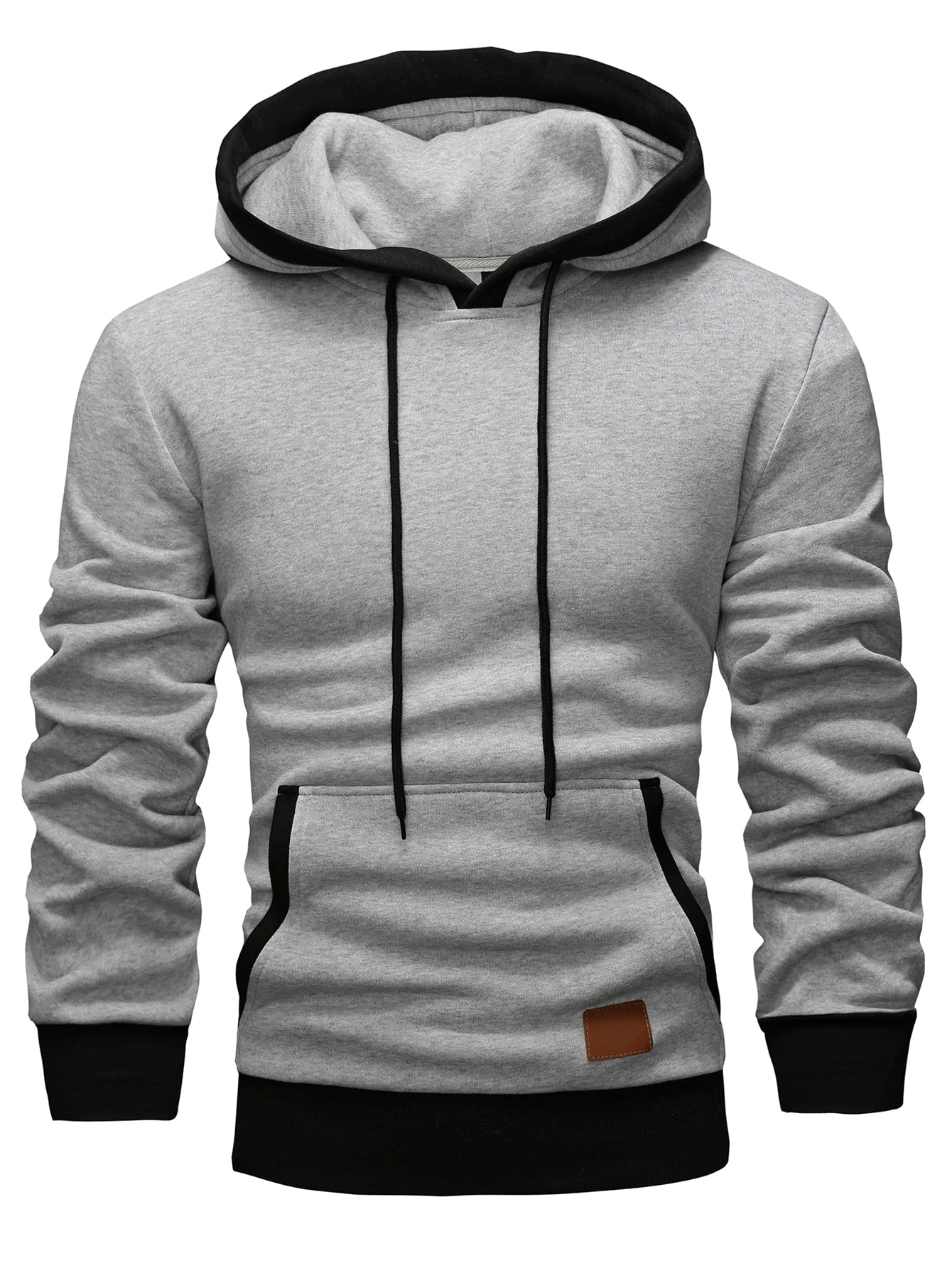 Manfinity Homme Men Patched Detail Kangaroo Pocket Drawstring Hoodie