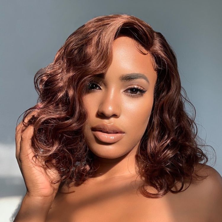 Points Rewards | Chocolate Light Brown Wavy Minimalist HD Lace Glueless C Part Short Wig 100% Human Hair