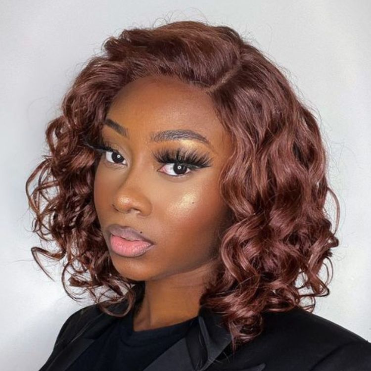 Points Rewards | Chocolate Light Brown Wavy Minimalist HD Lace Glueless C Part Short Wig 100% Human Hair