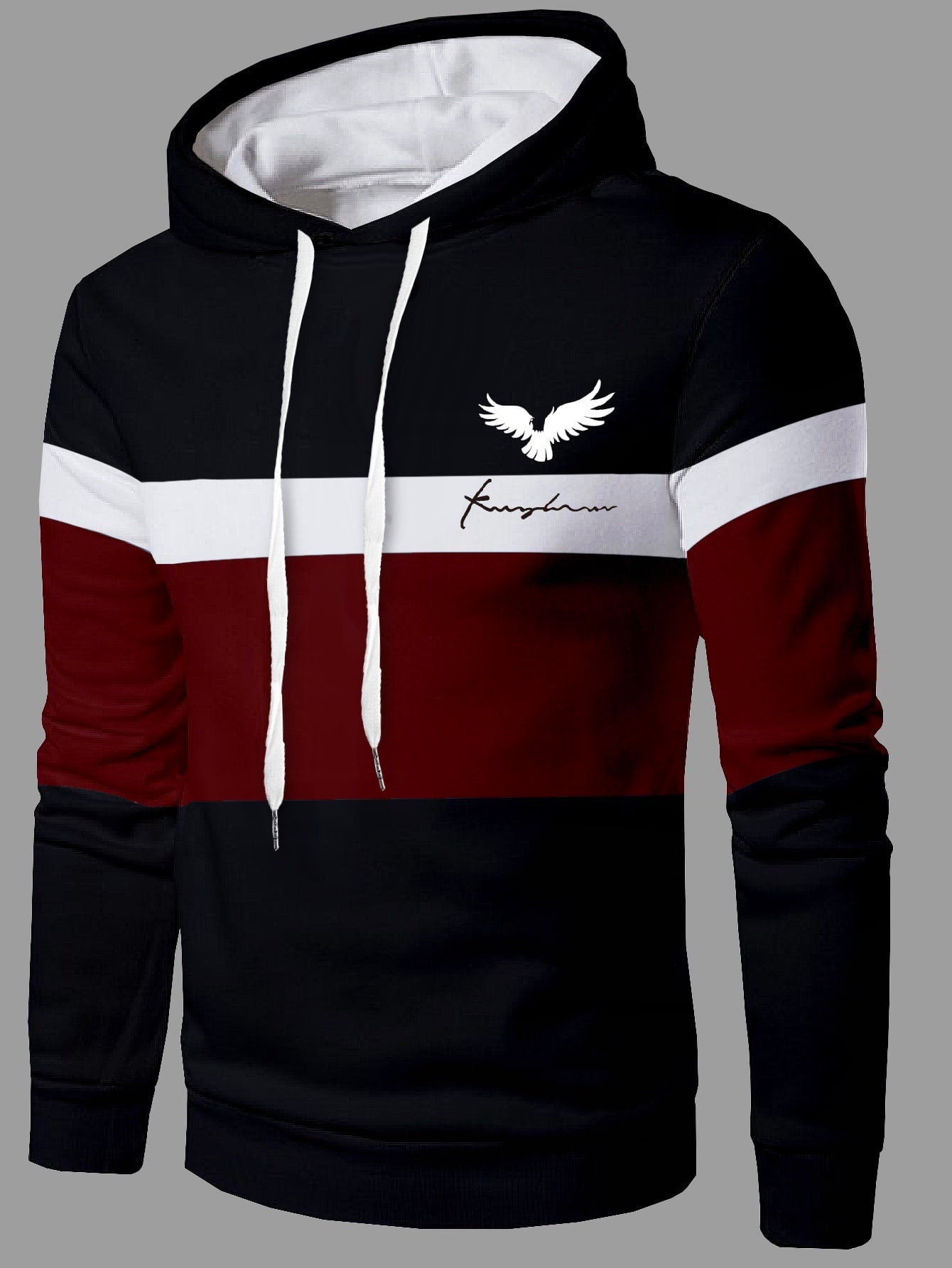 Manfinity Homme Men Color Block Eagle Print Drawstring Hoodie