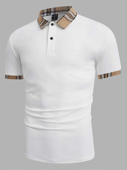 Manfinity Homme Men Contrast Plaid Collar Polo Shirt