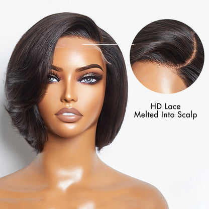 VIP Discount | Mature Boss Pixie Cut with Swept Bangs Glueless Minimalist HD Lace Bob Wig