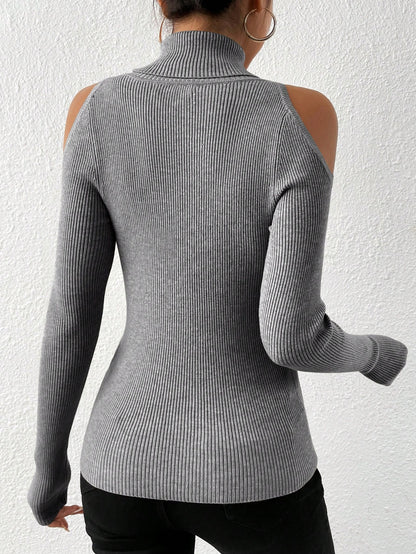 Privé Turtleneck Cold Shoulder Sweater