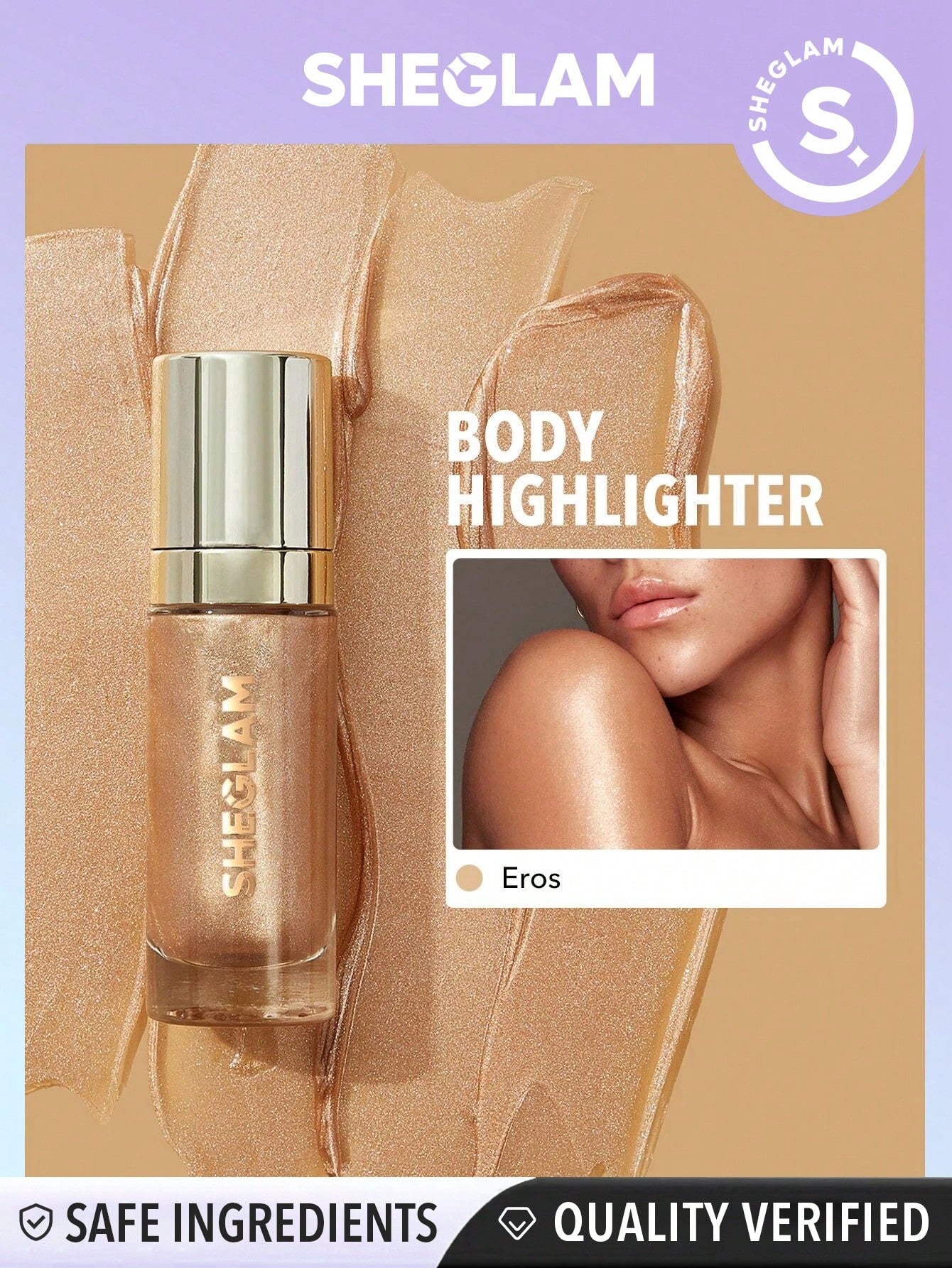 SHEGLAM Sunkissed Body Highlighter Eros Liquid Highlighter Liquid Shimmer Long Wear Brightening Glow Body Highlighter