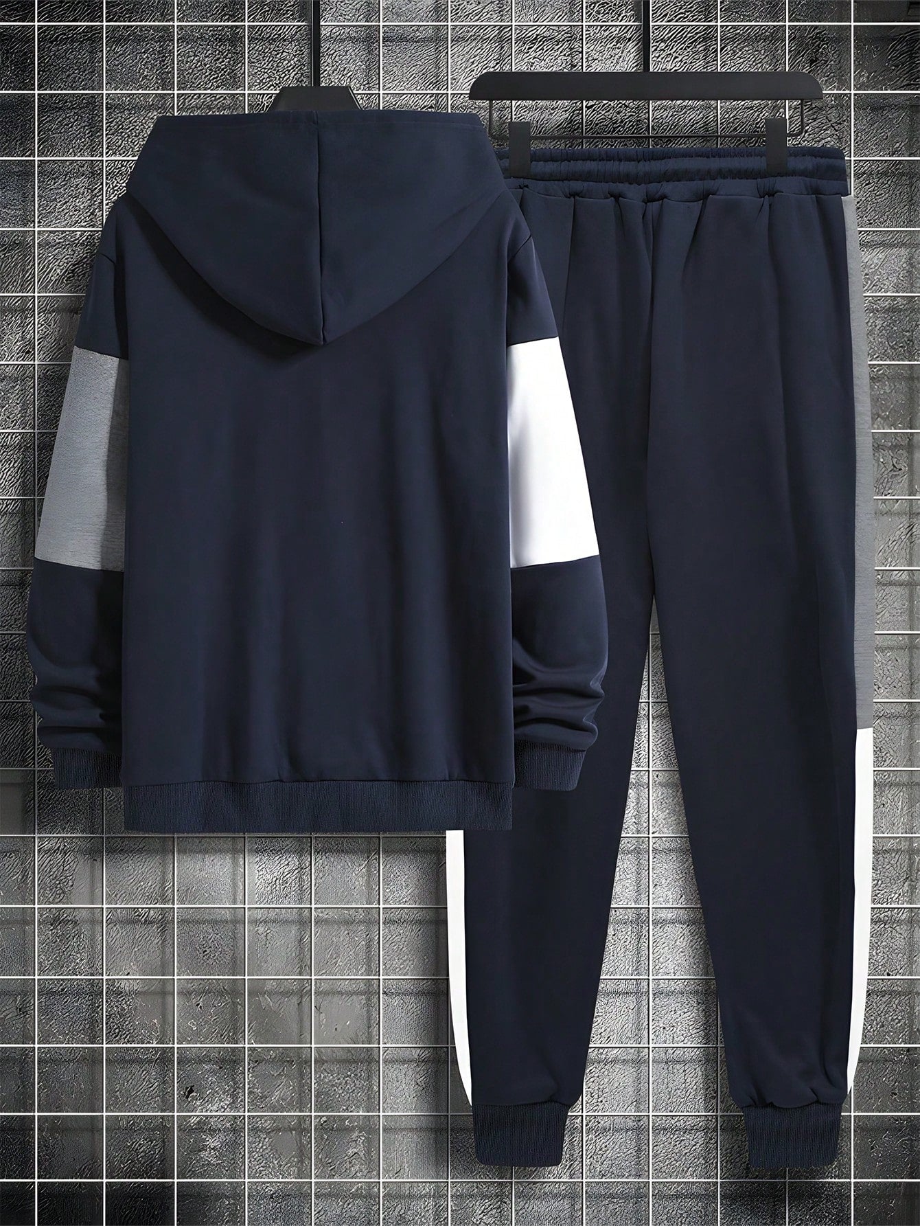 Manfinity Homme Men Plus Color Block Drawstring Hoodie & Sweatpants