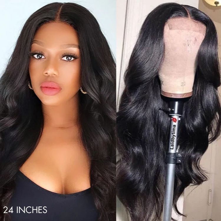 Newbie Only | Super Easy Natural Black Body Wave 4x4 Closure Lace Glueless Mid Part Long Wig 100% Human Hair