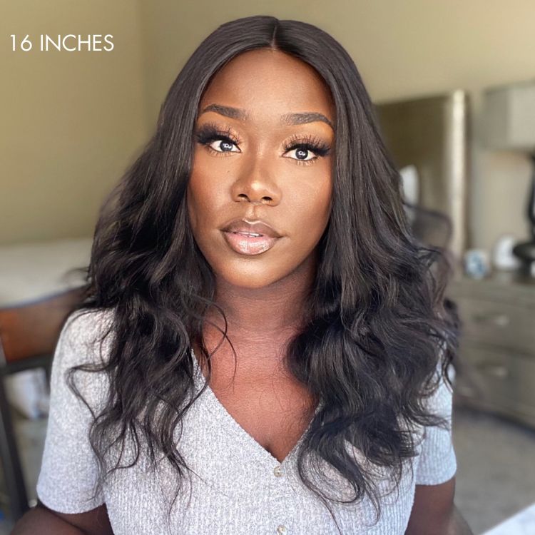 Newbie Only | Super Easy Natural Black Body Wave 4x4 Closure Lace Glueless Mid Part Long Wig 100% Human Hair