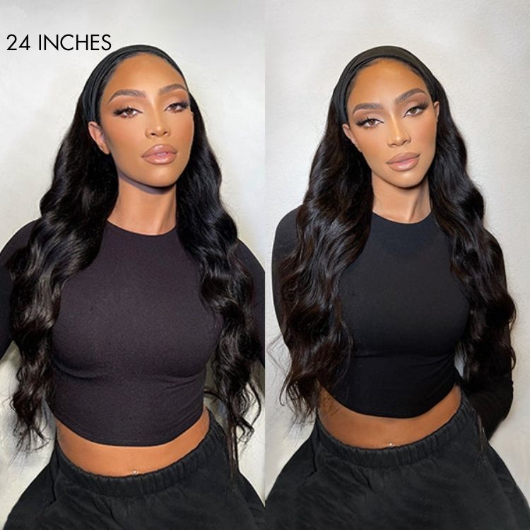 Newbie Only | Natural Black Body Wave No Lace Glueless Long Headband Wig 100% Human Hair