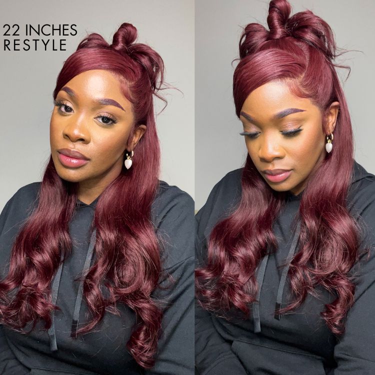 Elegant Dark Red Loose Wave 5x5 Closure Lace Wig Summer Chic