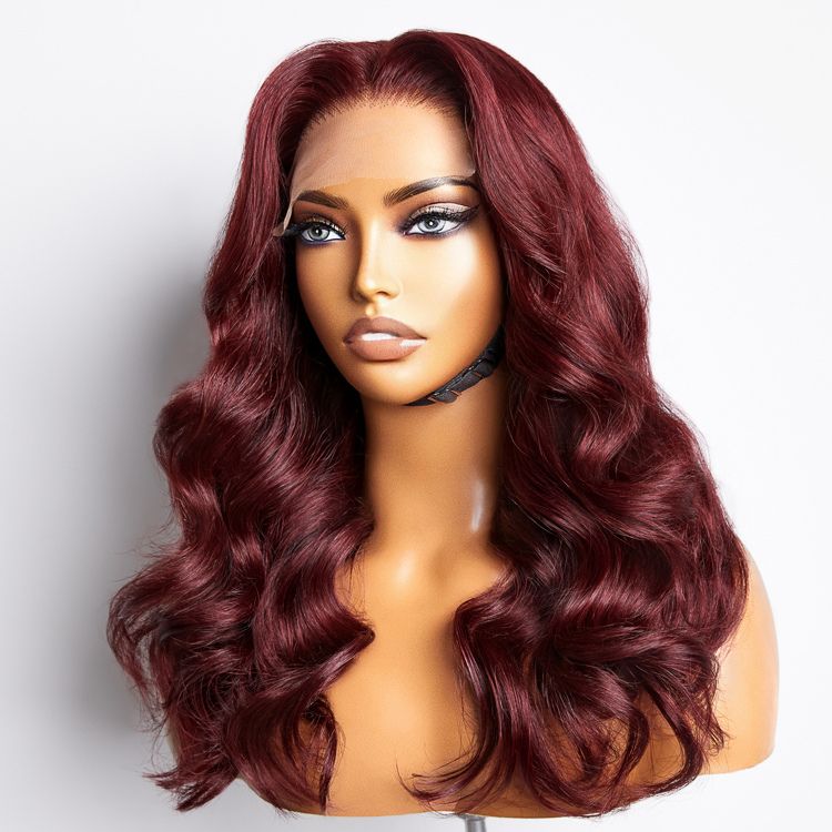 Elegant Dark Red Loose Wave 5x5 Closure Lace Wig Summer Chic