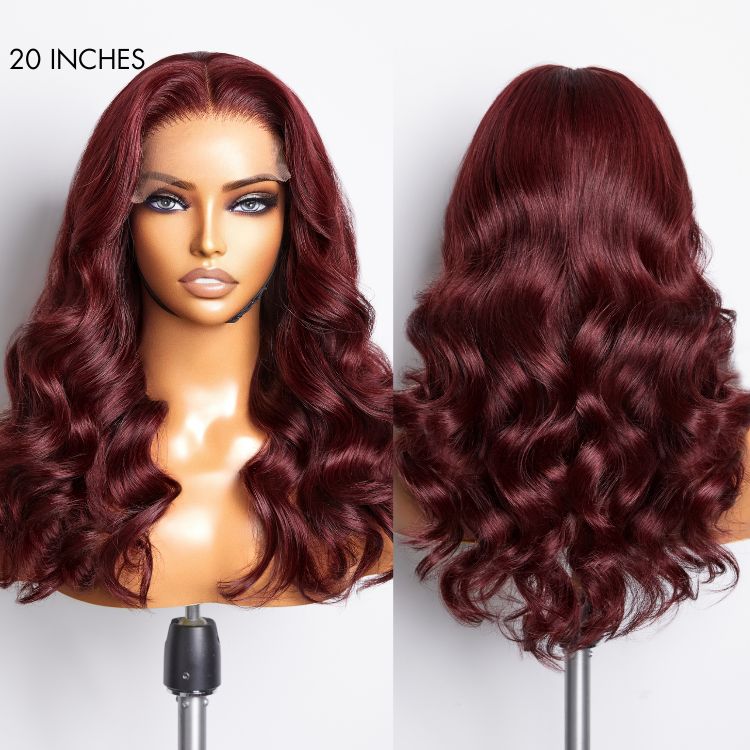 Elegant Dark Red Loose Wave 5x5 Closure Lace Wig Summer Chic